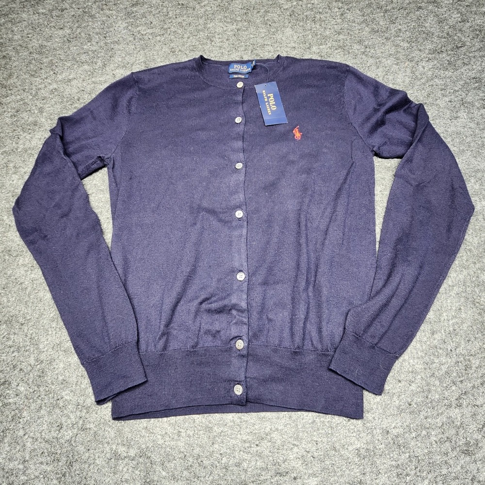 Polo Ralph Lauren Womens Pima Cotton Cardigan Sweater Lightweight Navy Small NWT